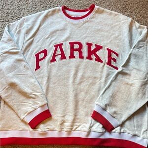 Parke French Terry Vintage Varsity Crewneck, Washed Grey + Red, size XXL